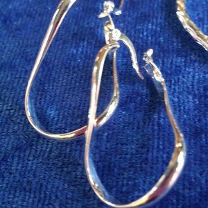 Unique Silver Tone Twisted Hoops